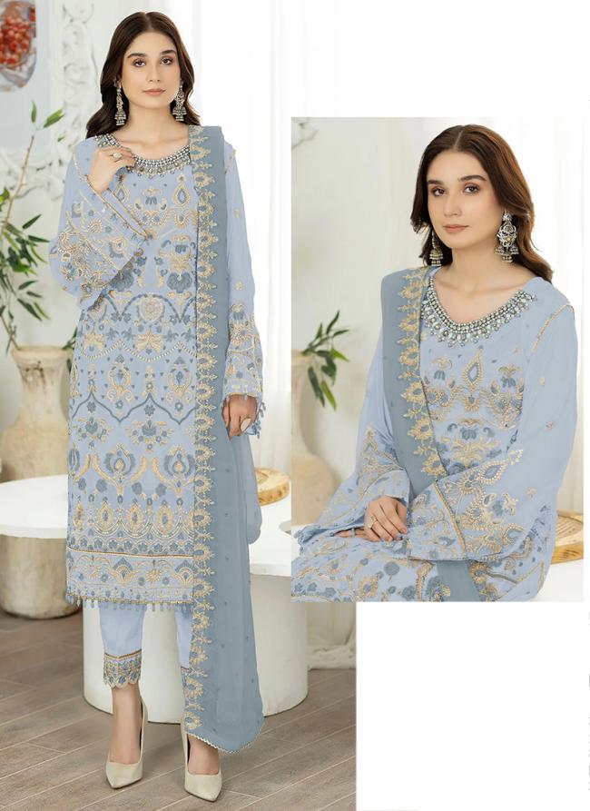 Georgette Sky Blue Eid Wear Embroidery Work Pakistani Suit